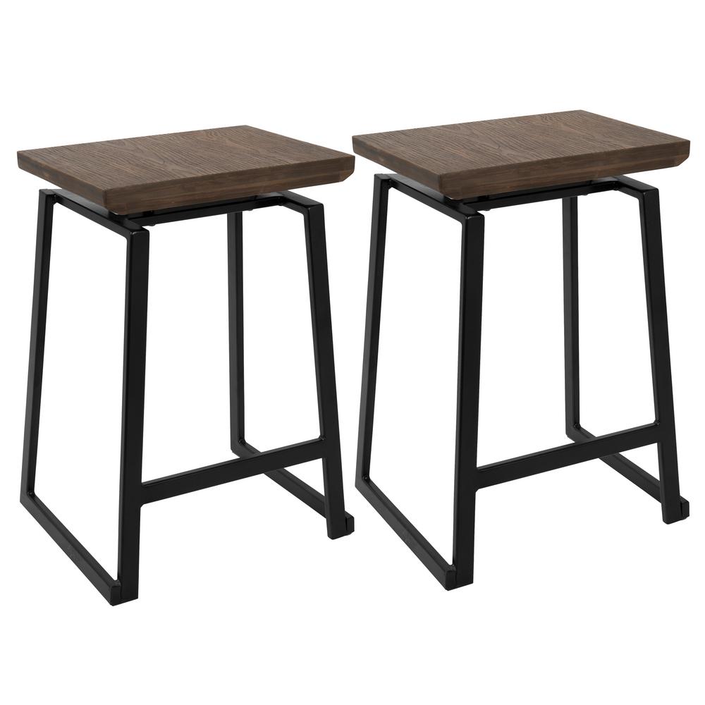 Lumisource Geo 24 In Walnut And Black Counter Stool Set Of 2 Cs Walnut And Black Counter Stool Set Of 2