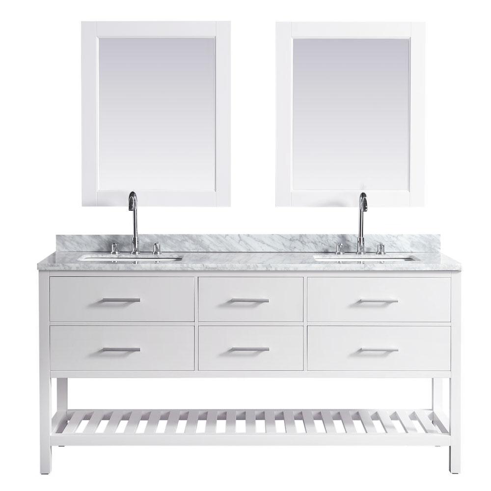 Design Element London 72 in W x 22 in D Vanity in Pearl White with Marble Vanity Top and Mirror