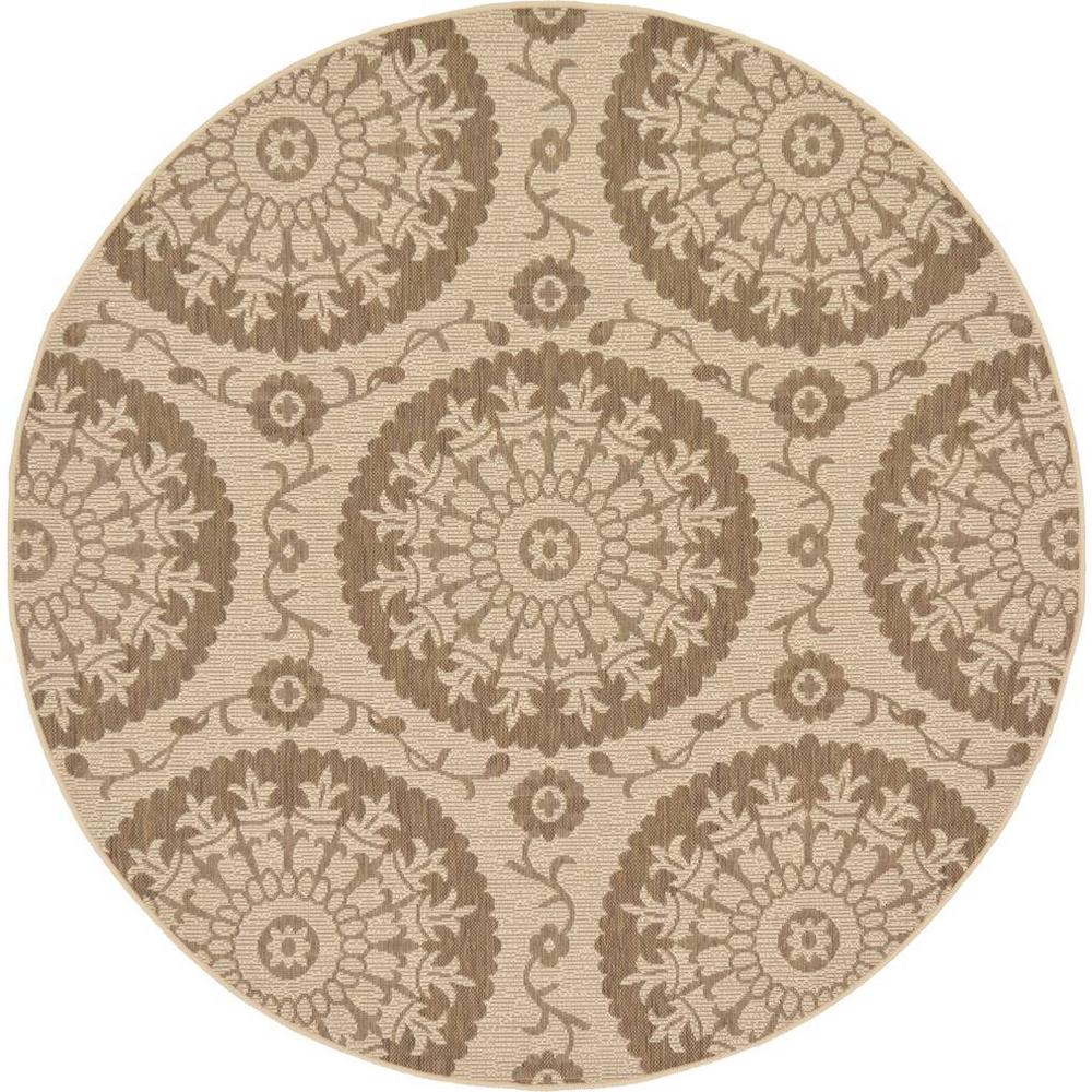 Unique Loom Outdoor Beige and Brown 6 ft. x 6 ft. Round Area Rug