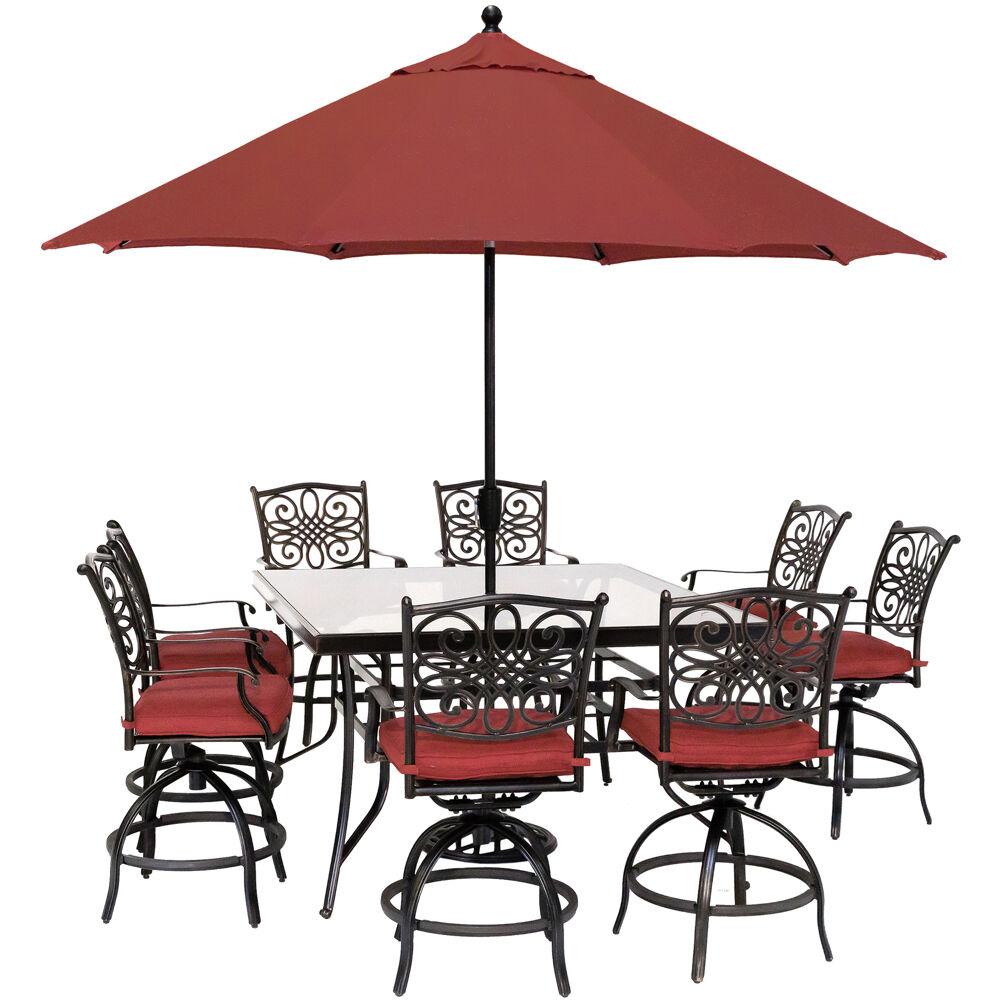 Hanover Traditions 9 Piece Aluminum Outdoor Dining Set With Red 9 Piece Aluminum Outdoor Dining Set