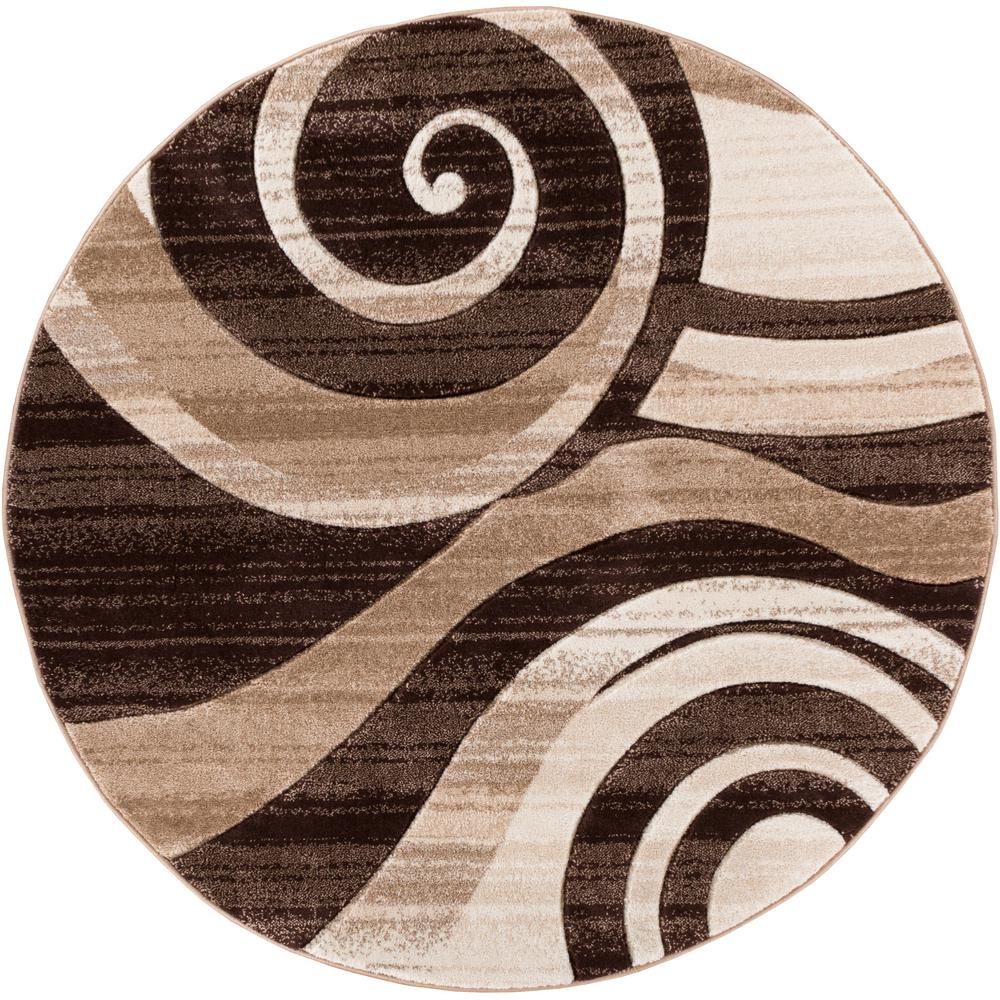 Well Woven Ruby Whirlwind 5 Ft X Modern Abstract Brown Round Area Rug