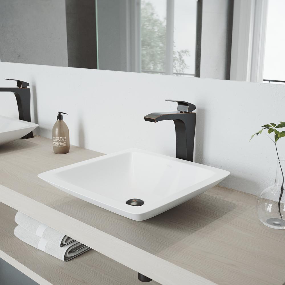 Vigo Begonia Matte Stone Vessel Bathroom Sink In White With