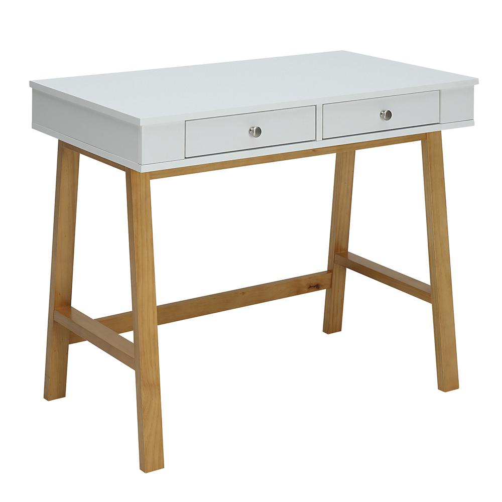 Usl 36 In White Rectangular 2 Drawer Writing Desk With Natural