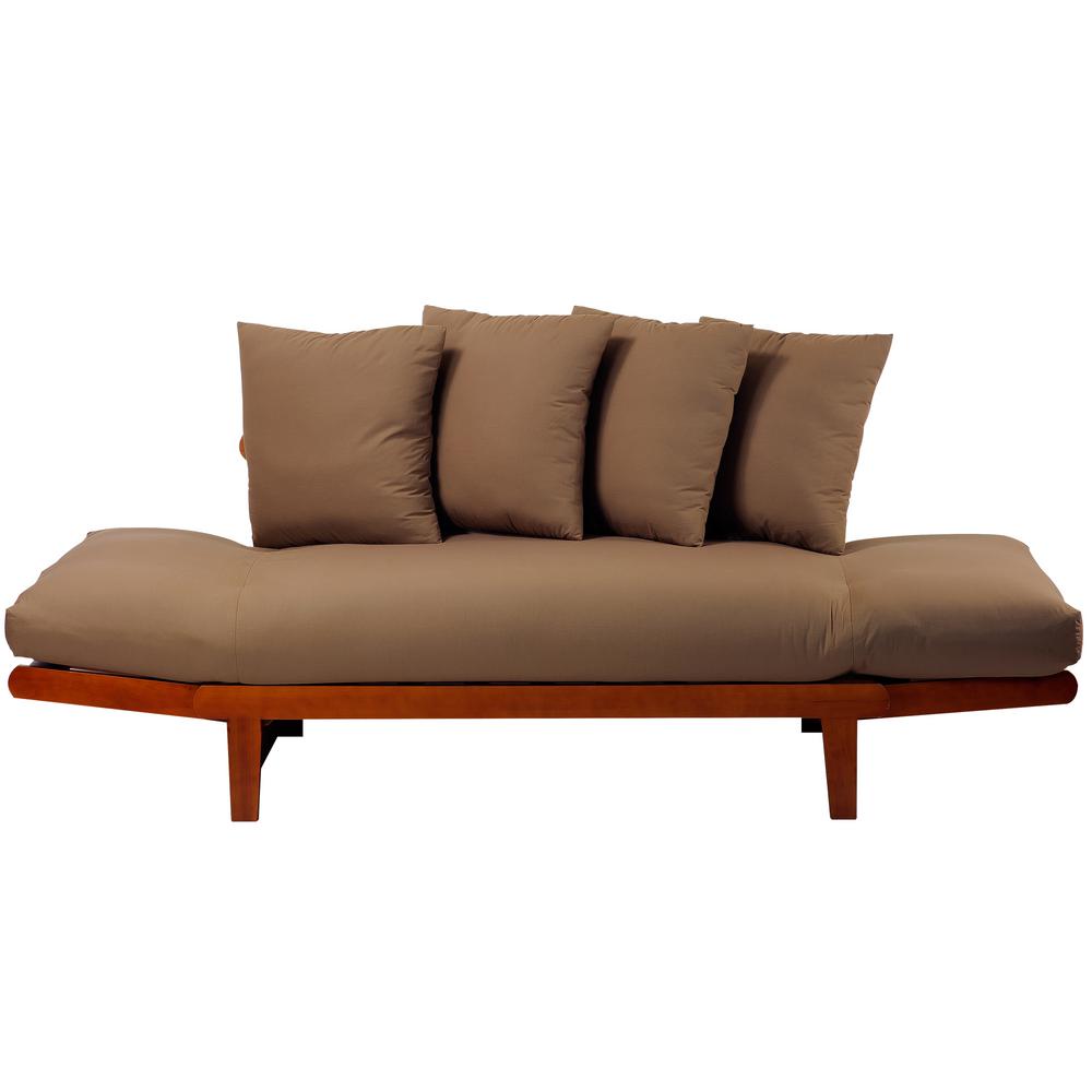 Casual Home Oak Frame And Khaki Fabric Lounger Sofa Bed 411 4 Casual Home Oak Frame And Khaki Fabric Lounger Sofa Bed