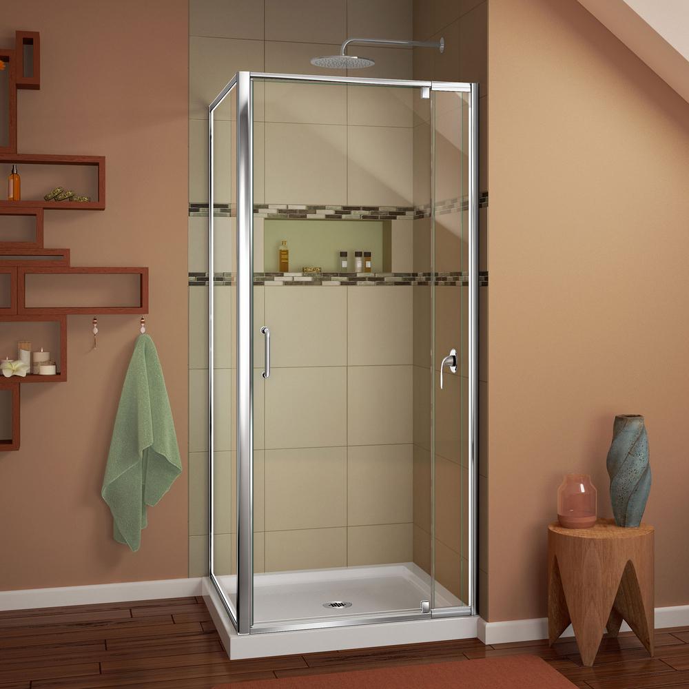 DreamLine Flex 32 In X 32 In X 74 75 In Corner Framed Pivot Shower   Chrome Dreamline Shower Stalls Kits Dl 6714 01cl 64 1000 