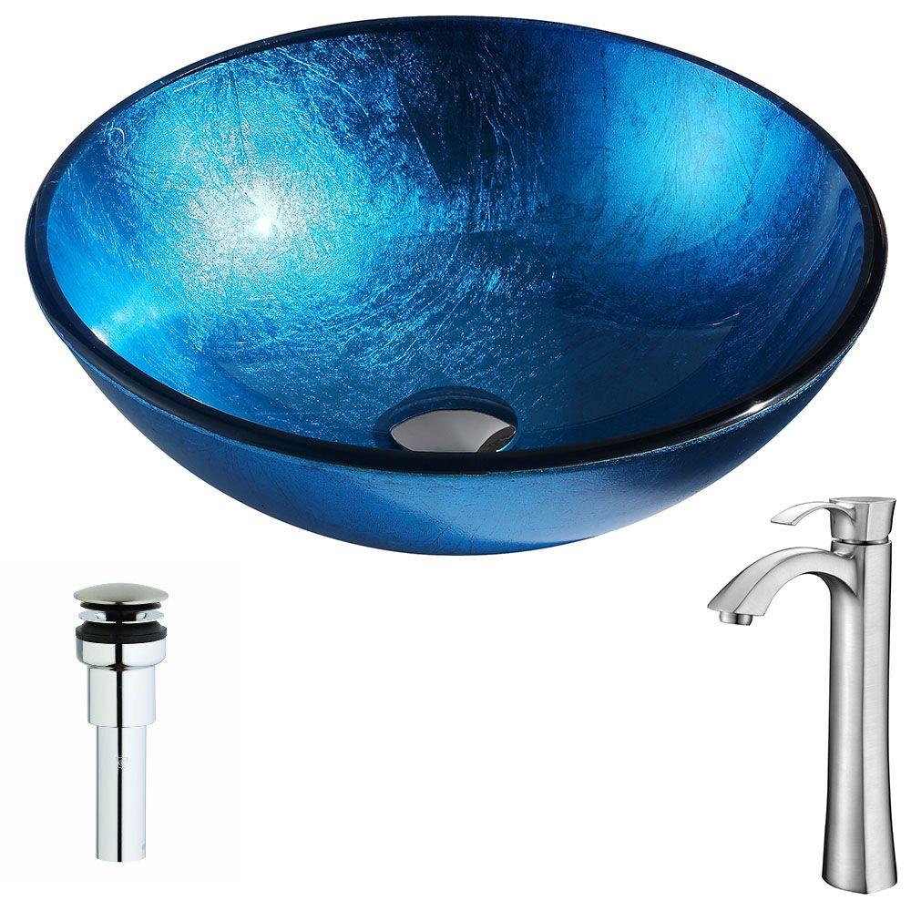 ANZZI Arc Series Deco-Glass Vessel Sink in Lustrous Light Blue with Harmony Faucet in Brushed Nickel was $263.99 now $211.19 (20.0% off)