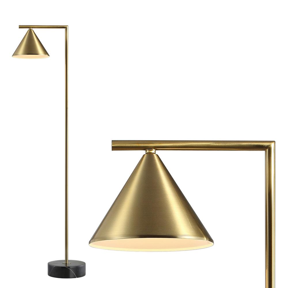 Chelsea 60 In Metal Marble Cone Shade Led Floor Lamp Brass Black