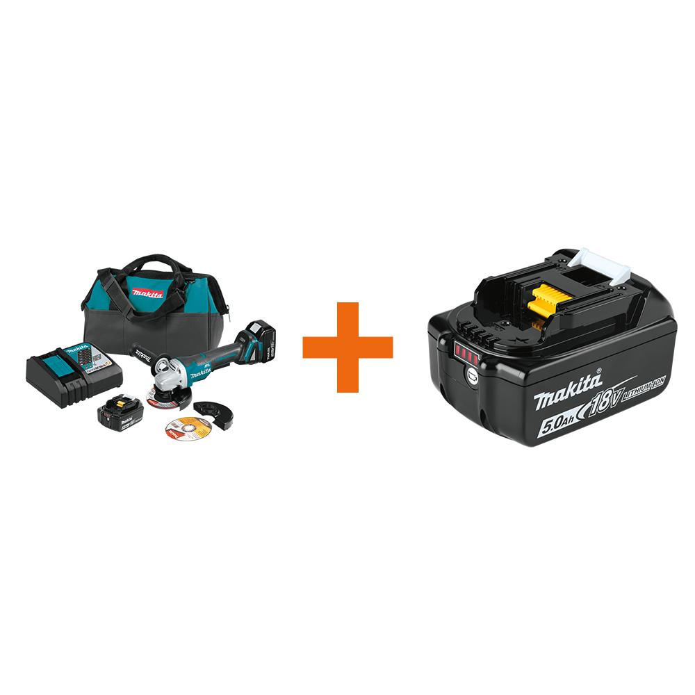Makita 18v 5 0ah Lxt Brushless 4 1 2 In 5 In Paddle Switch Cut Off Angle Grinder Kit With Bonus 18v Lxt Battery Pack 5 0ah