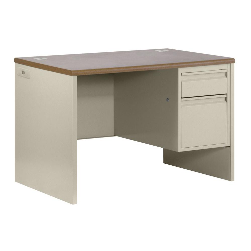 Sandusky 800 Series Single Pedestal Steel Desk In Putty Oak Sp38