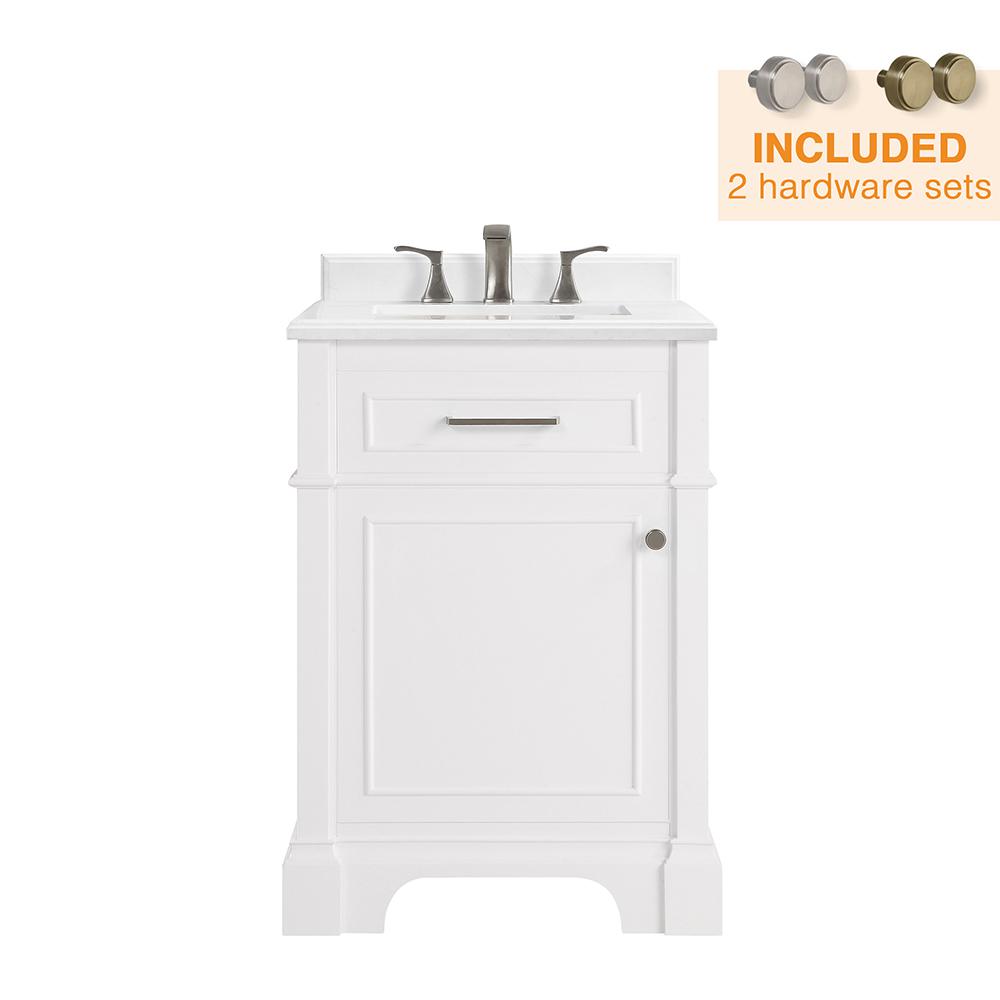 Home Decorators Collection Melpark 24 in. W x 20 in. D Bath Vanity in White with Cultured Marble Vanity Top in White with White Sink was $539.0 now $377.3 (30.0% off)