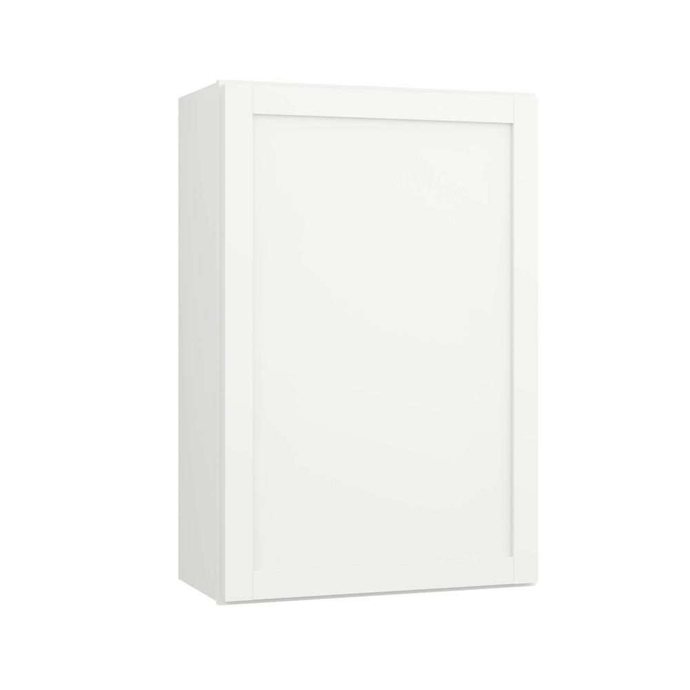 24 in. x 36 in. x 12 in. Hampton Bay Courtland Polar White Finish Laminate Shaker Stock Assembled Wall Kitchen Cabinet 
