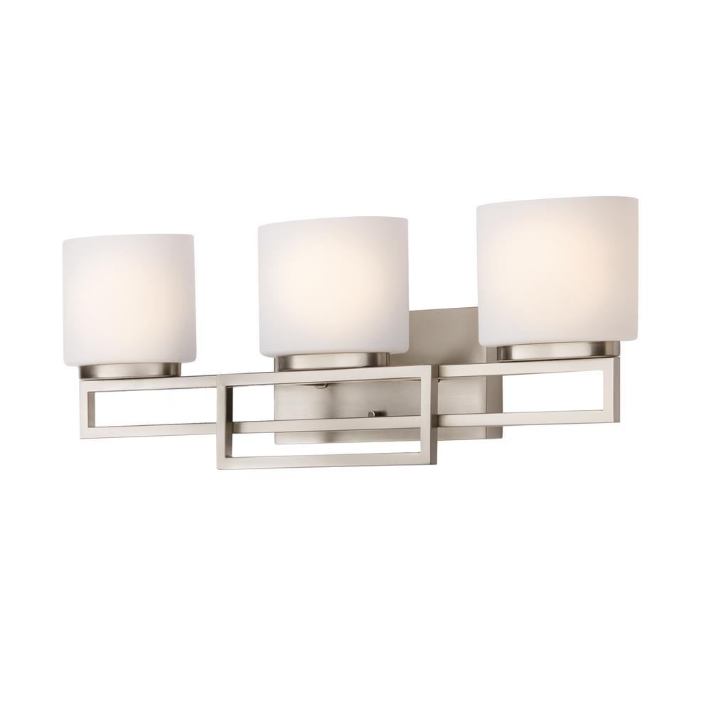 Home Decorators Collection Tustna 3 Light Brushed Nickel Bathroom Vanity With Opal Glass Shades 20366 001 The Depot - Home Decorators 3 Light Led Vanity Fixture