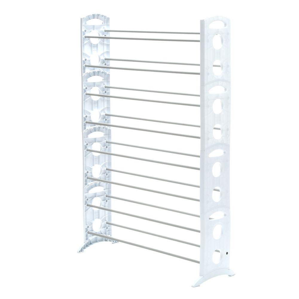 Whitmor Shoe Rack Collection 35 31 In X 62 24 In 50 Pair Resin Floor Shoe Organizer 6486 1917 Wht The Home Depot