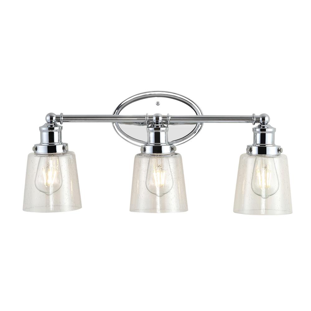 JONATHAN Y Beverly 22.5 in. 3-Light Chrome Iron/Seeded Glass Classic ...