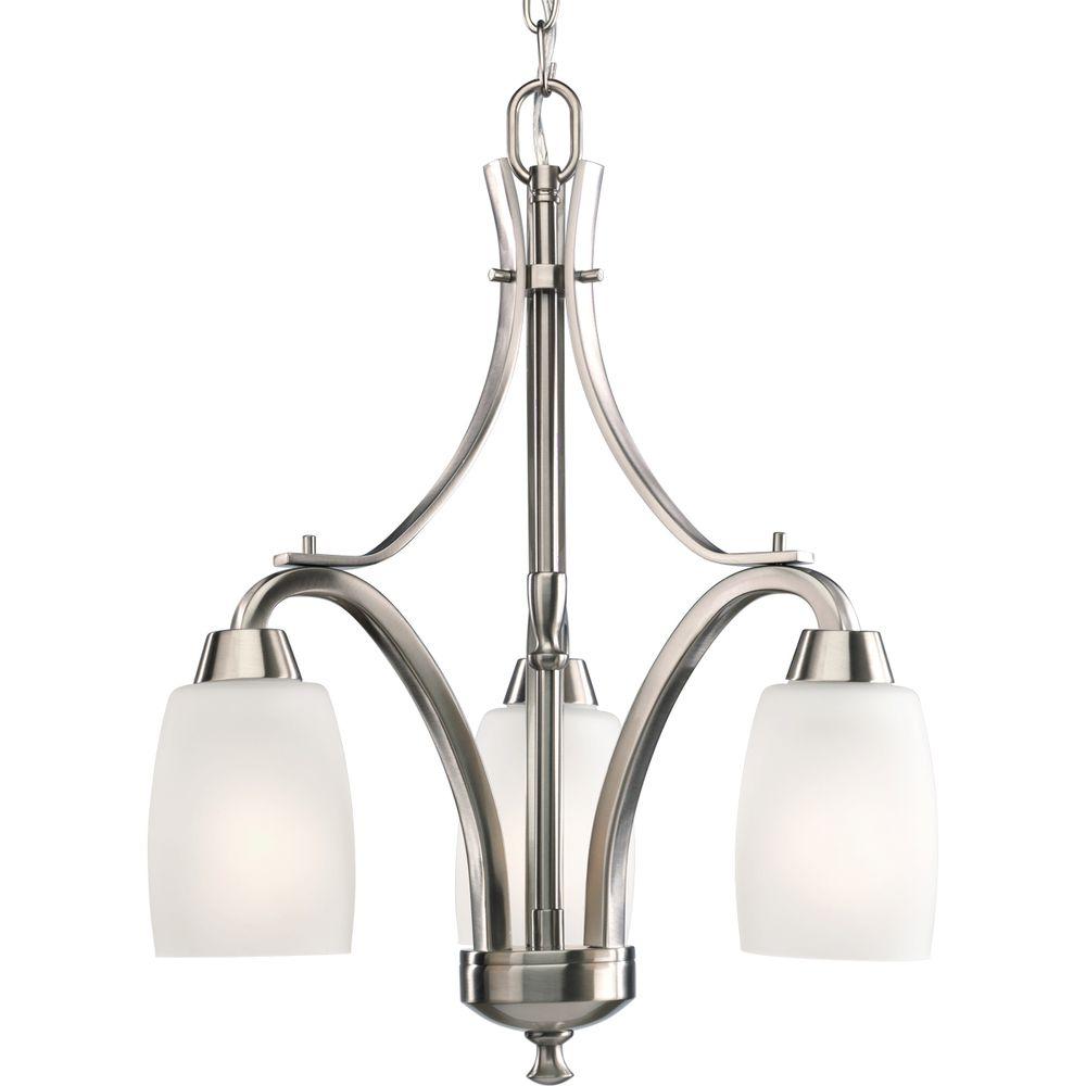 Progress Lighting Wisten Collection 3 Light Brushed Nickel Progress Lighting Wisten Collection 3 Light Brushed Nickel Chandelier With Etched Glass Shade