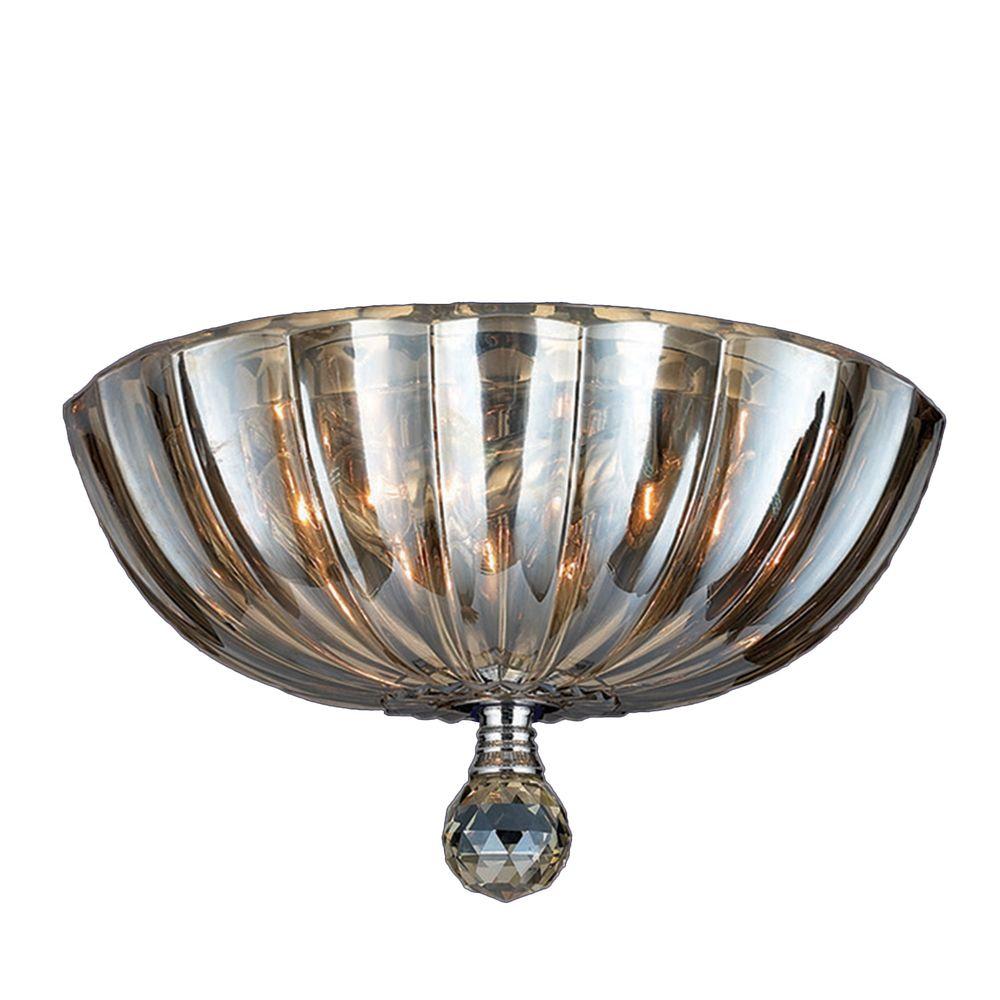 Worldwide Lighting Mansfield 3 Light Chrome And Golden Teak Crystal Mansfield 3 Light Chrome And Golden Teak Crystal Flush Mount