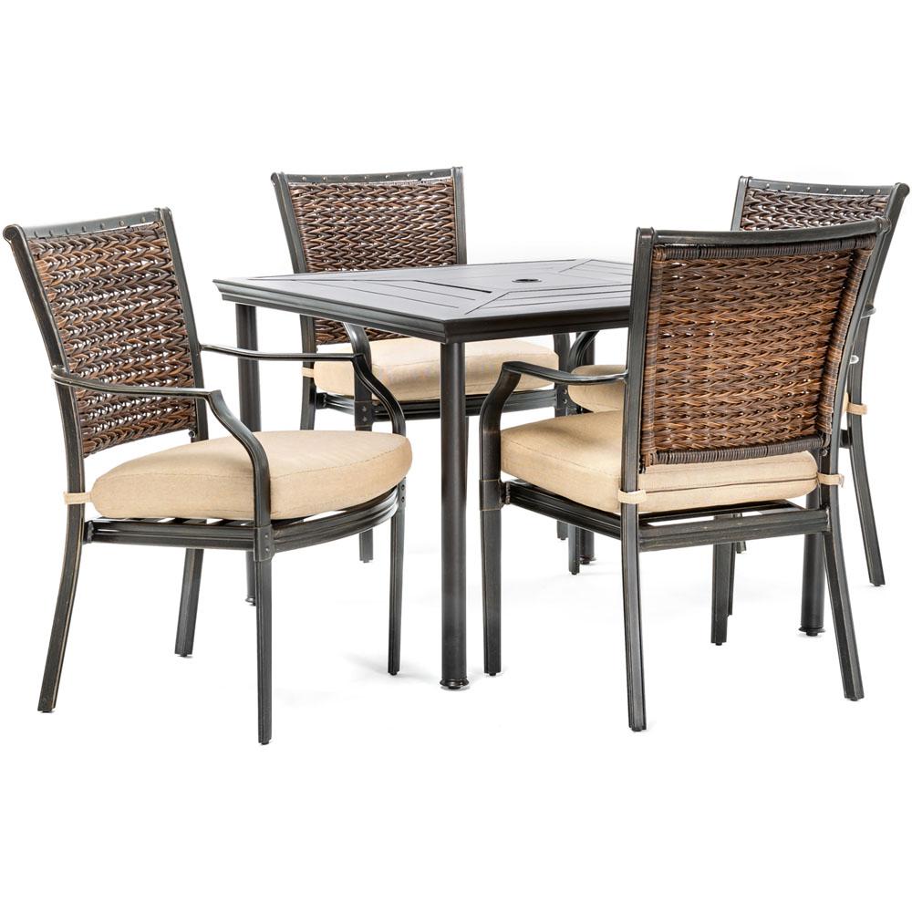 Hanover Mercer 5 Piece Aluminum Outdoor Dining Set With Country Cork Cushions 4 Chairs And A 40 In L Square Table Mercdn5pcsq Tan The Home