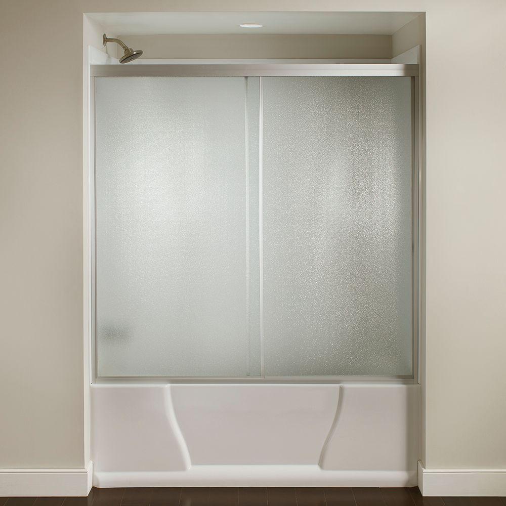 60 in. x 563/8 in. Framed Sliding Bathtub Door Kit in Silver with