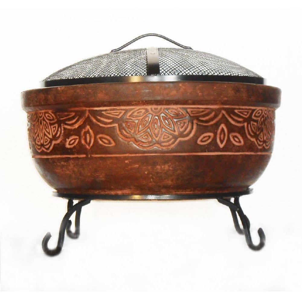 20 In Clay Fire Pit With Iron Stand Scroll Fp Scroll The