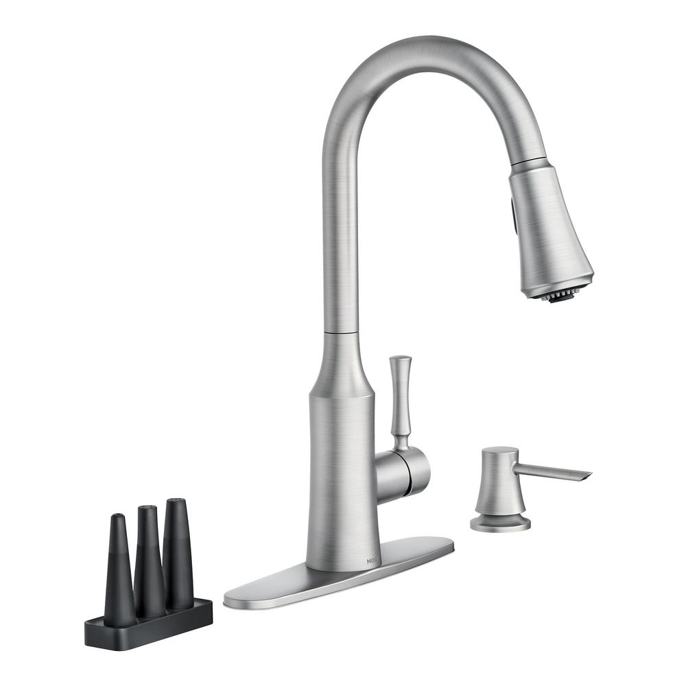 Moen Venango Single Handle Pull Down Sprayer Kitchen Faucet With Reflex And Power Clean Attachments In Spot Resist Stainless 87113srs The Home Depot