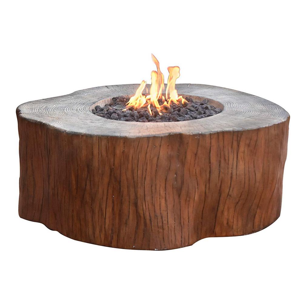 Elementi Manchester 40 In X 17 In Round Concrete Propane Fire Pit Table In Redwood With Burner And Lava Rock Ofg145rwlp The Home Depot