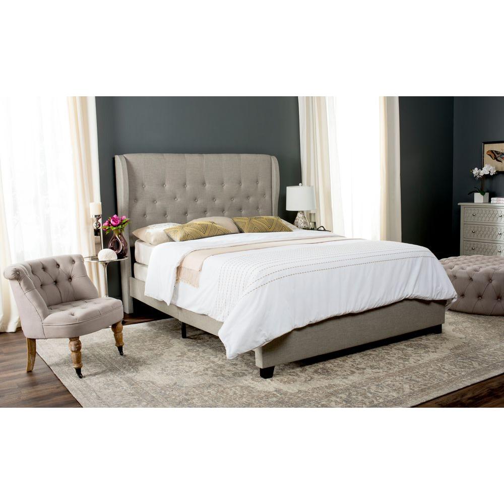 Safavieh Blanchett Light Grey Queen Upholstered Bed Fox6213c Q The Blanchett Light Grey Queen Upholstered Bed