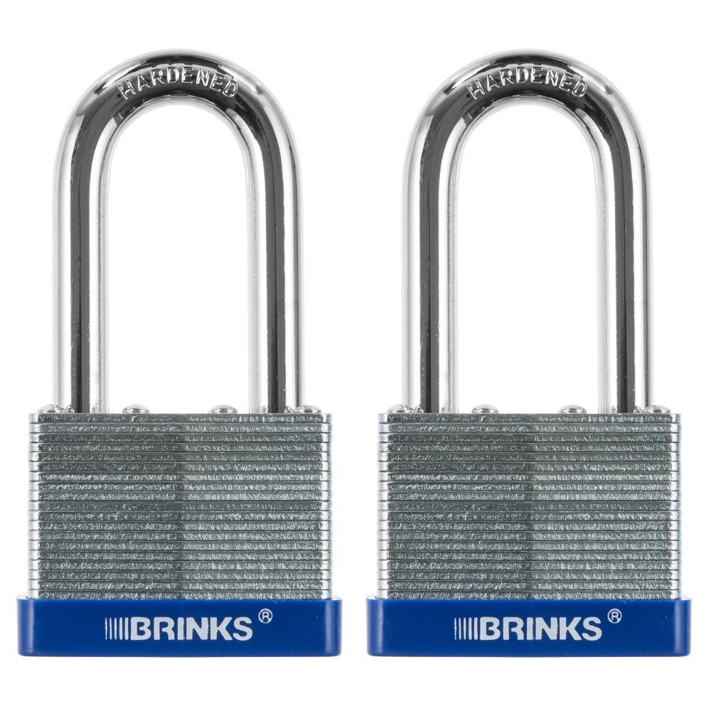 Brinks 2 in. (50 mm) Laminated Steel Lock with 2 in. Boron Shackle (2-Pack), Silver metallic