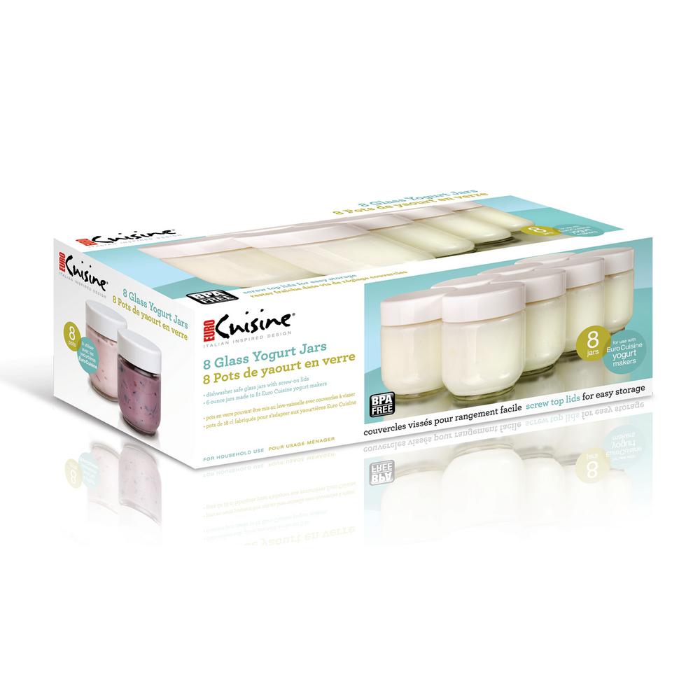 Euro Cuisine Set 8 Glass Jars with Lid Yogurt Maker Model YM80 and