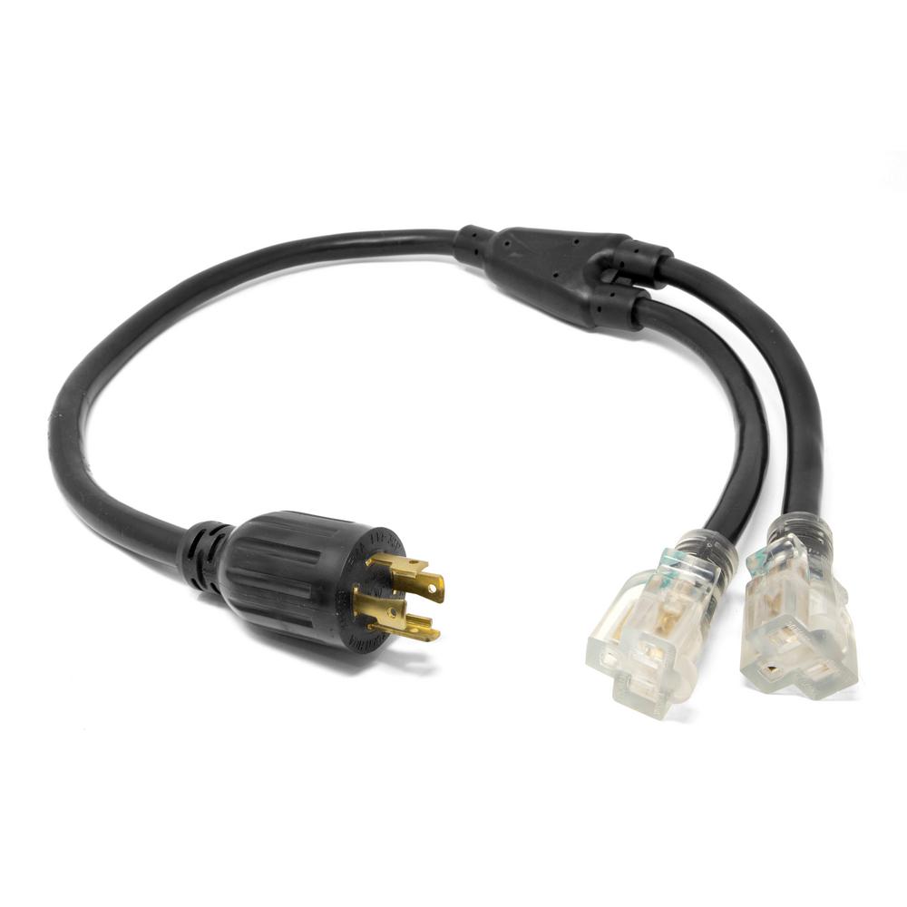 Wen 3 Ft 10 Gauge Sjtw Generator Extension Cord Splitter Converts L14 30r To Two 5 20r Outlets Pc3104 2 The Home Depot