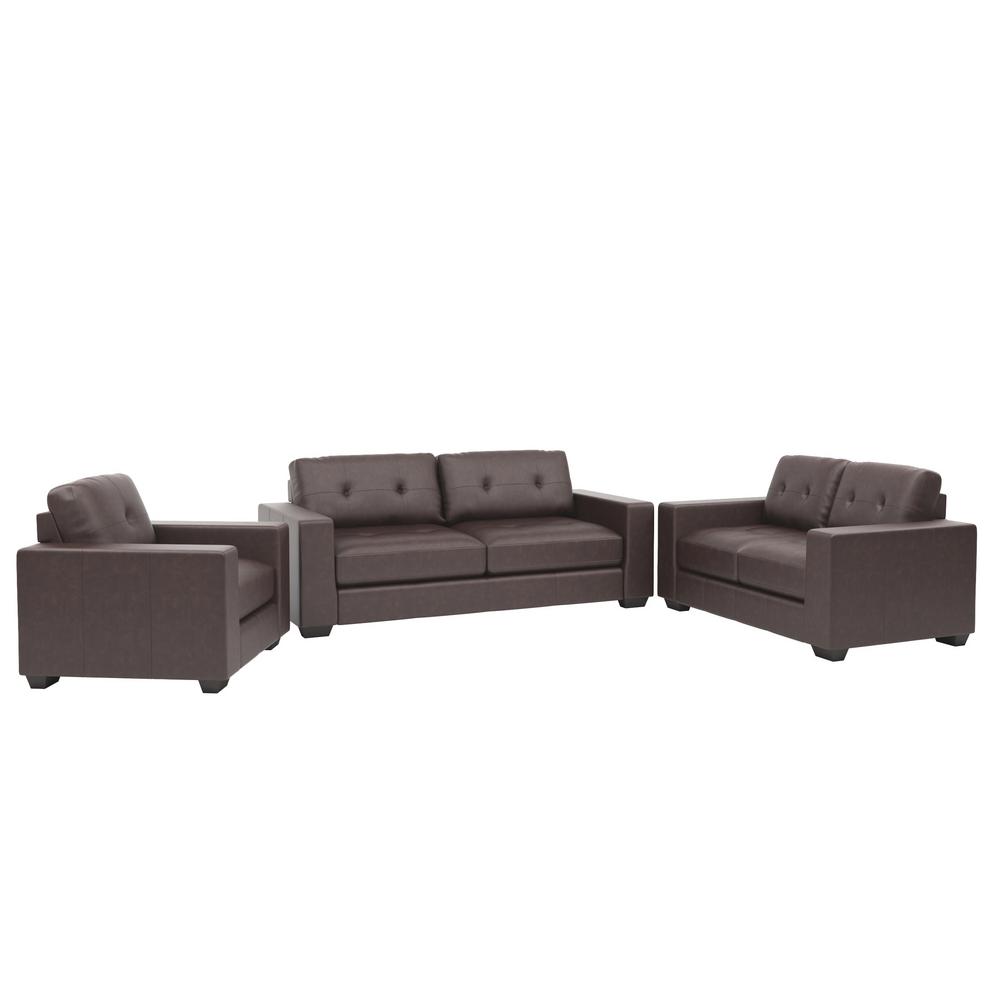 Corliving Club 3 Piece Tufted Chocolate Brown Bonded Leather Sofa Corliving Club 3 Piece Tufted Chocolate Brown Bonded Leather Sofa Set