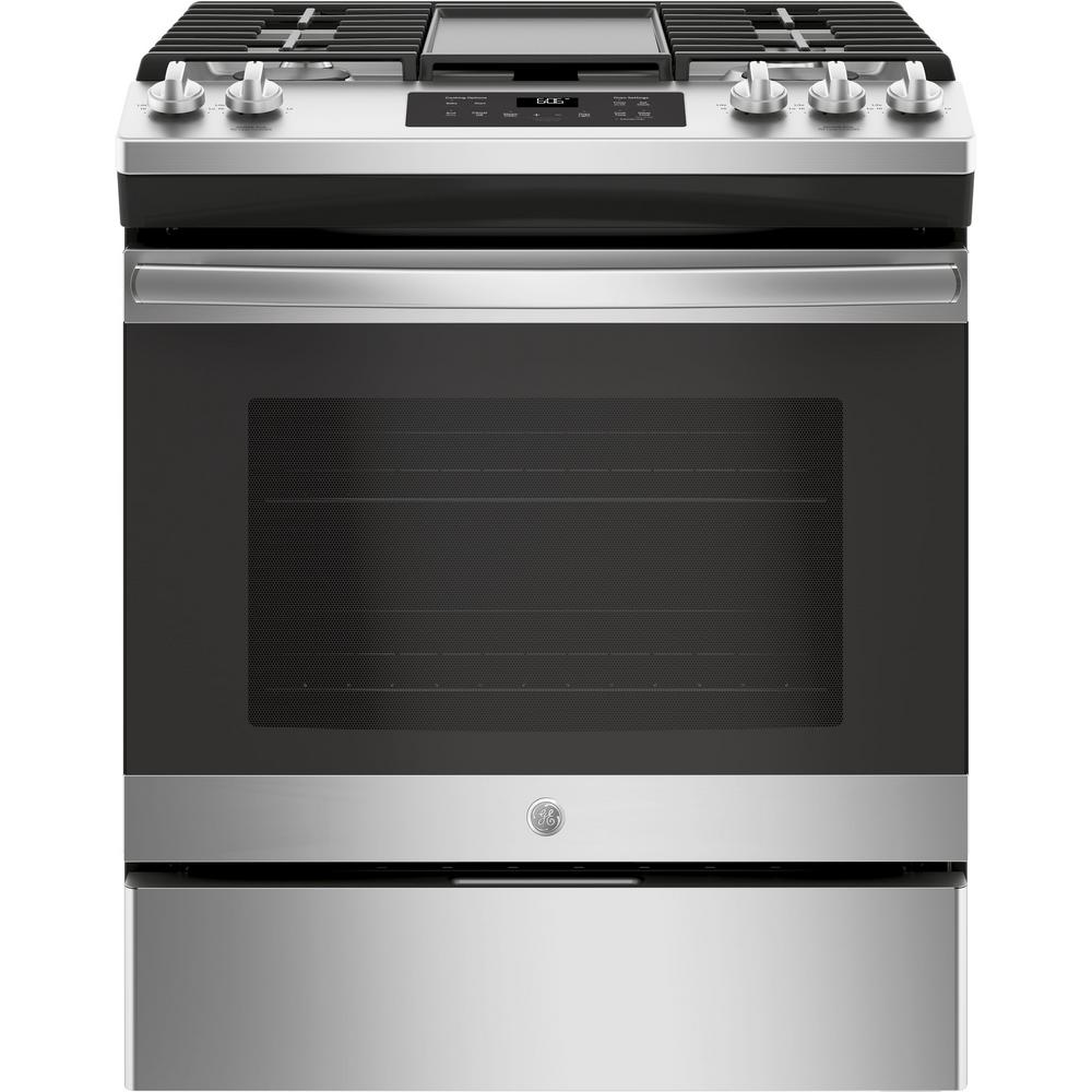 GE 5.0 cu. ft. SlideIn Gas Range with Steam Clean Oven in Stainless