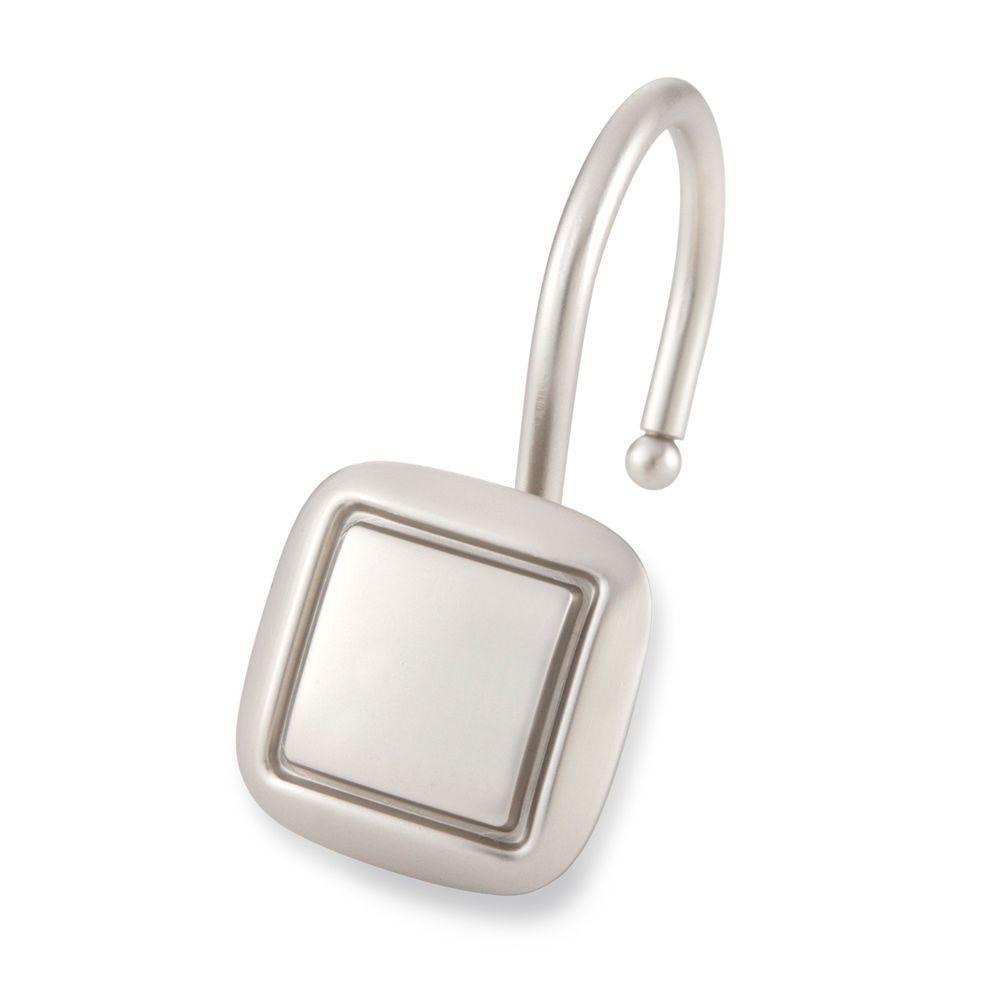 Elegant Home Fashions Shower Curtain Hooks Accessories Square Shower Hooks In Brushed Nickel 12 Pack