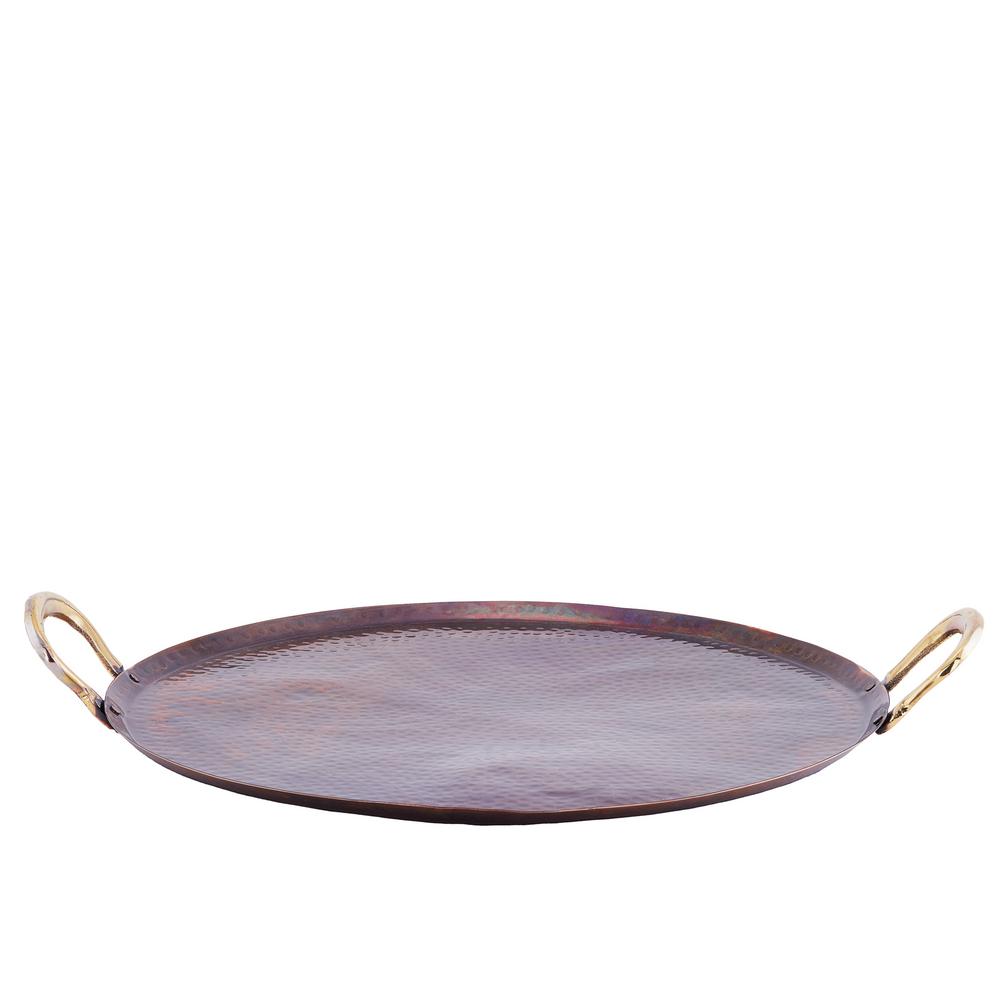 Old Dutch 1 Piece Antique Copper Round Tray Hammered With Brass Old Dutch 1 Piece Antique Copper Round Tray Hammered With Brass Handles