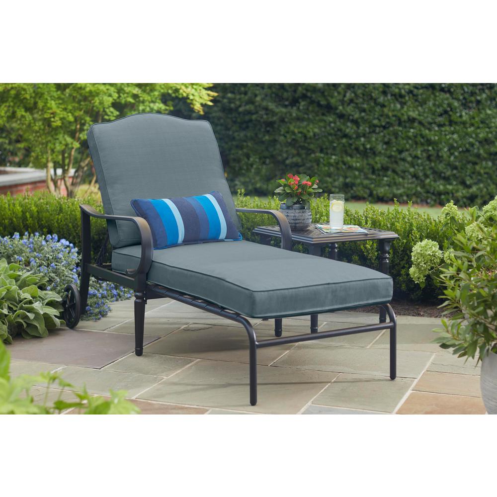 Hampton Bay Laurel Oaks Brown Steel Outdoor Patio Lounge Chair with Sunbrella Denim Blue