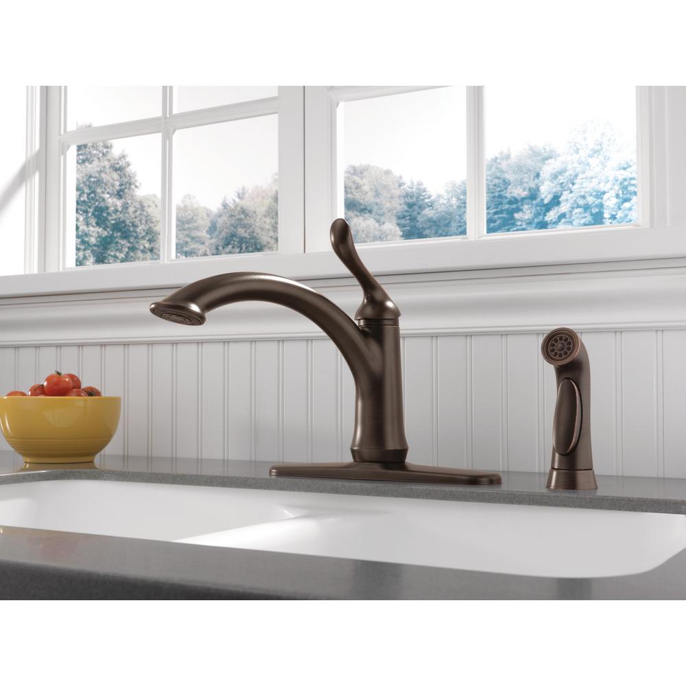 Delta linden single handle side sprayer kitchen faucet in venetian bronze