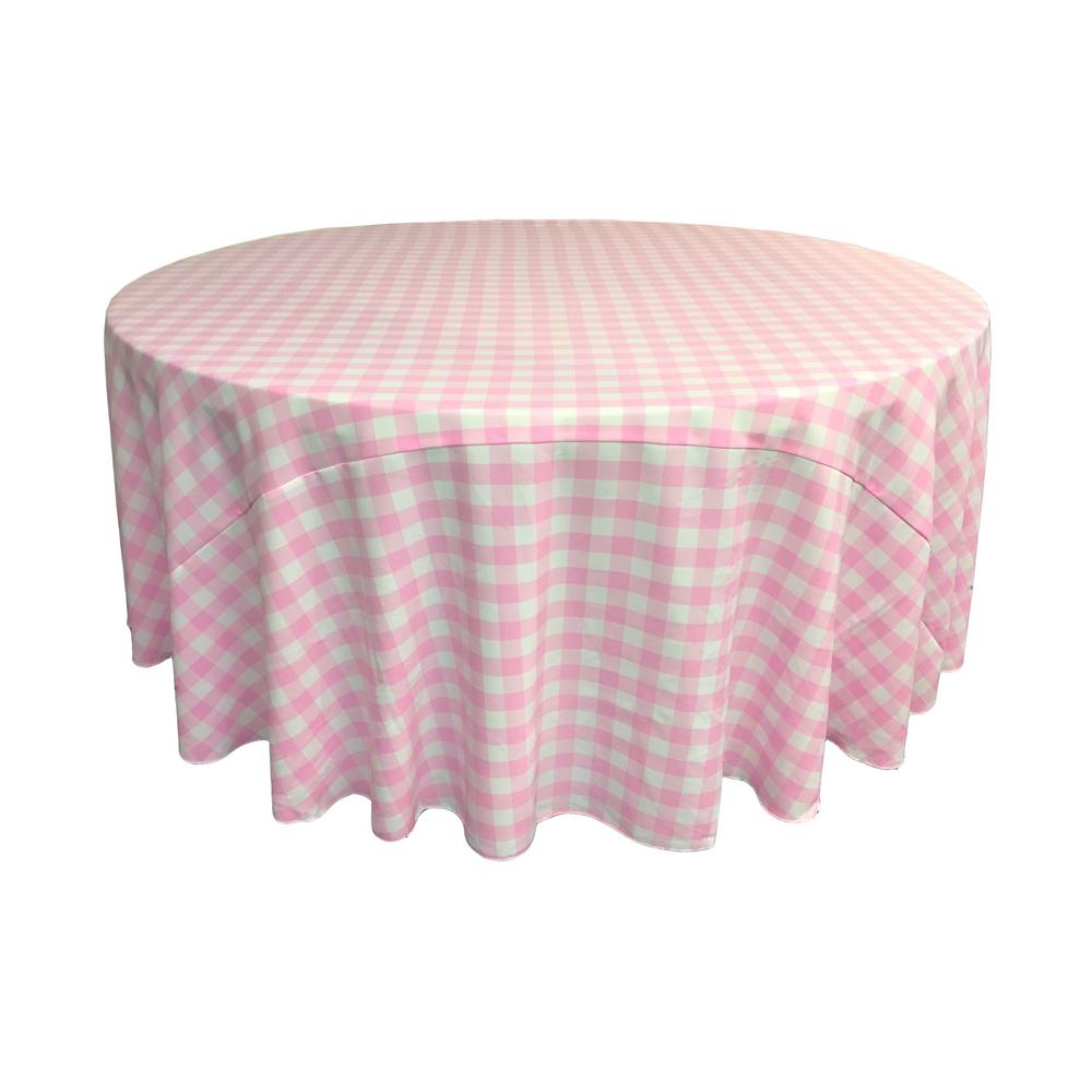 La Linen 108 In White And Pink Polyester Gingham Checd Round White And Pink Polyester Gingham Checd Round Tablecloth