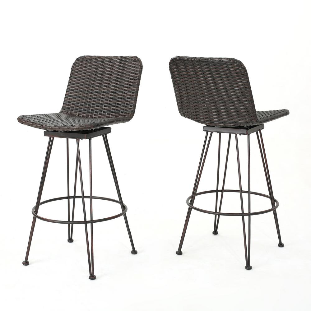Noble House Tobias Swivel Wicker Outdoor Bar Stool (2-Pack)-301738