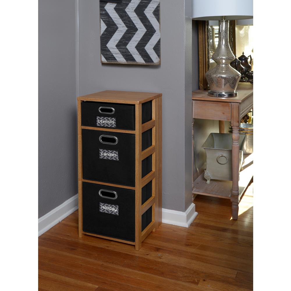 UPC 192357000083 product image for Flip Flop Medium Oak and Black 3-Shelf Folding Bookcase and Storage Tote Set, Me | upcitemdb.com