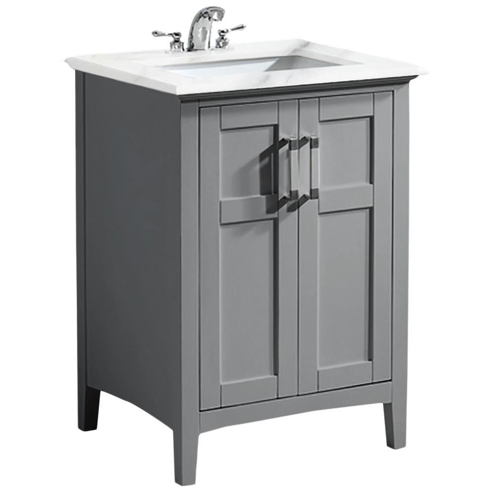 Simpli Home Winston 24 in. Bath Vanity in Warm Grey with Marble Extra Thick Vanity Top in Bombay
