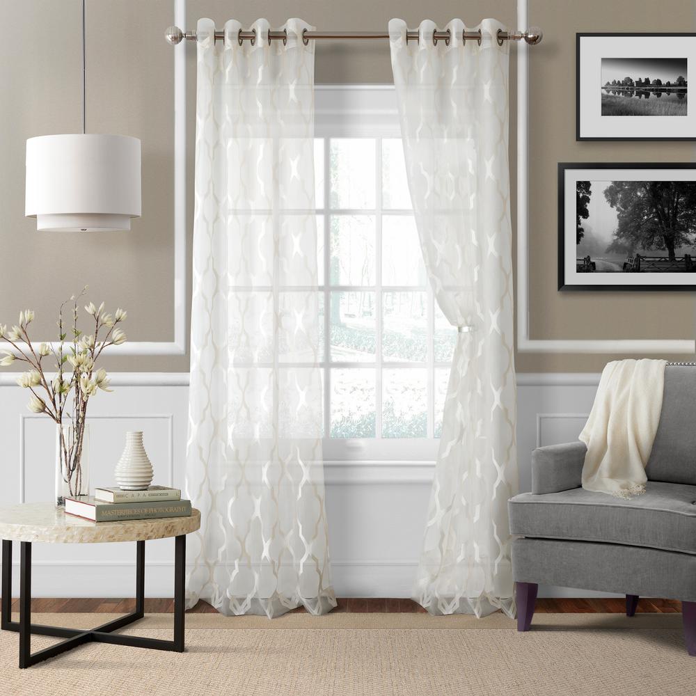 White Trellis Sheer Curtains Curtains Drapes The Home Depot