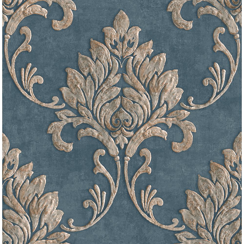 Seabrook Designs Telluride Rustic Damask Metallic Gold, Charcoal ...