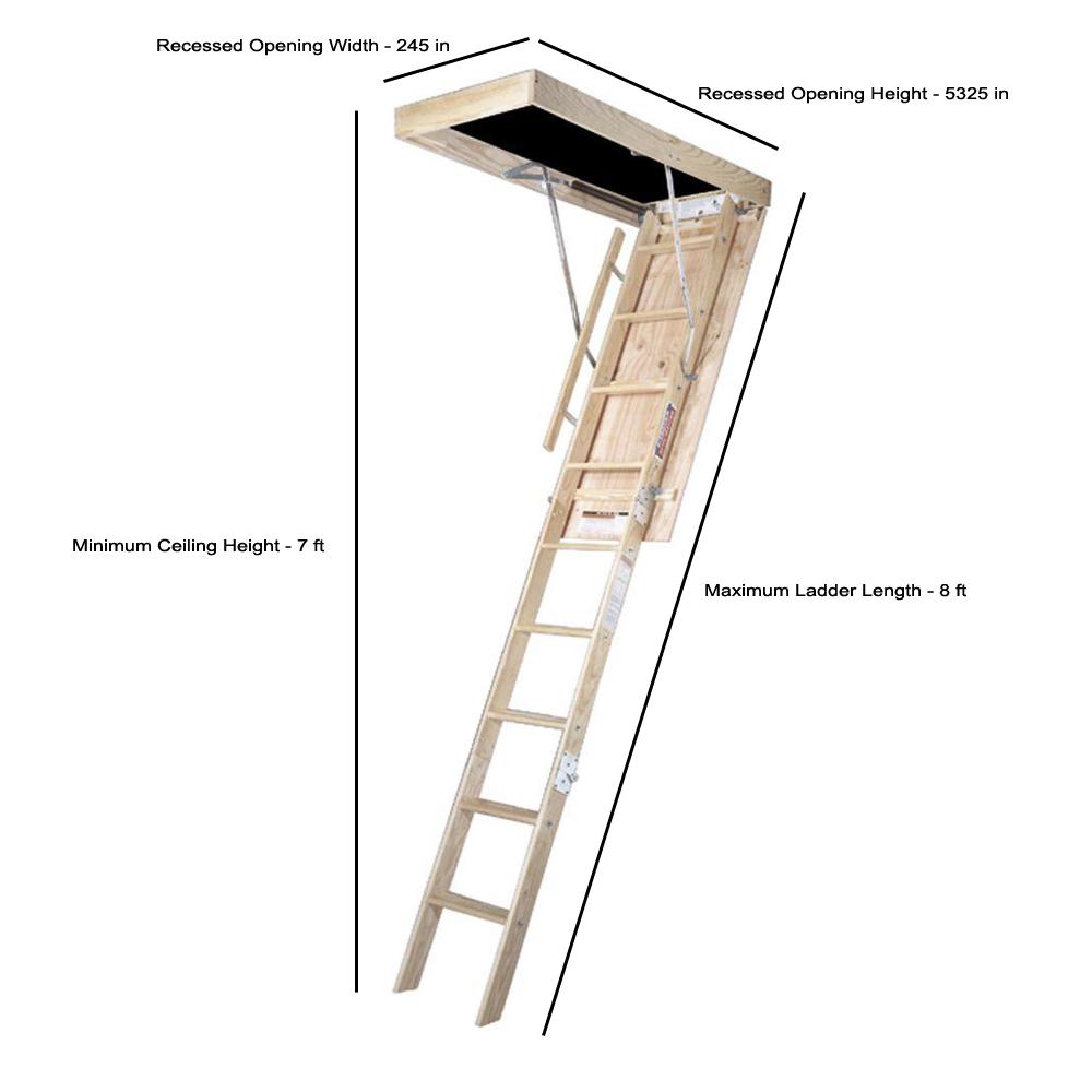Werner 8 Ft 25 In X 54 In Wood Attic Ladder With 350 Lb Maximum Load Capacity Wh2508 The Home Depot