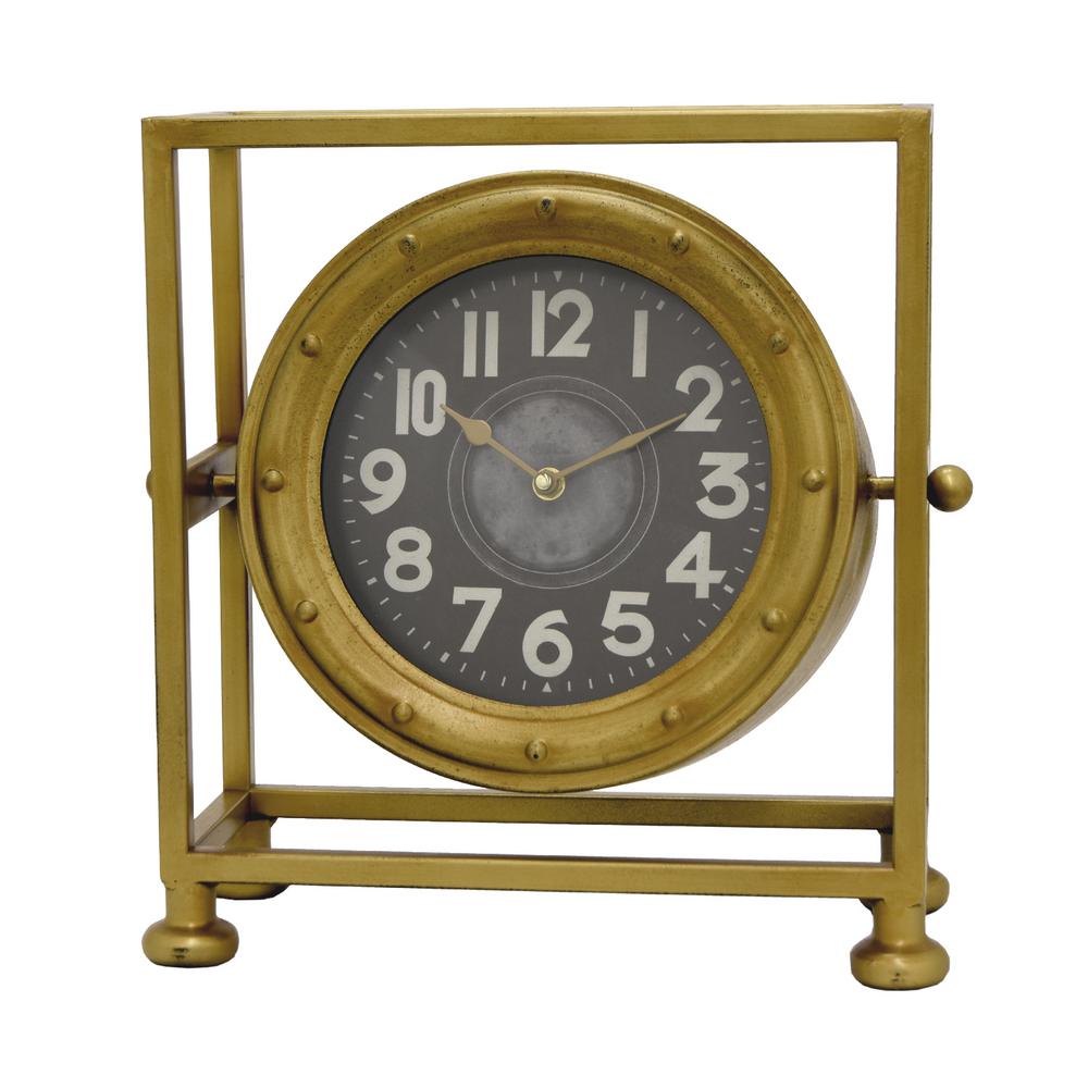 THREE HANDS 13.75 inch x 6.25 inch Metal Table Clock in Gold by THREE HANDS