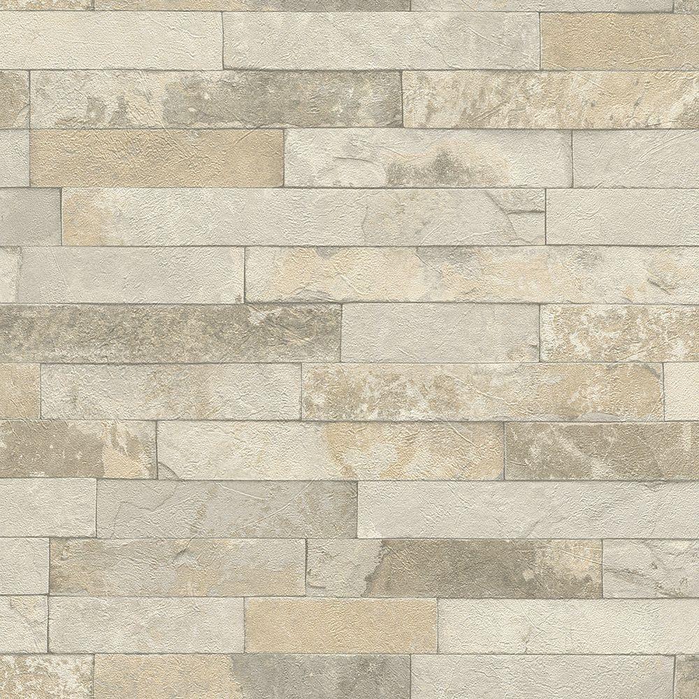 Washington Wallcoverings Natural White Toned Faux Tile Vinyl Wallpaper