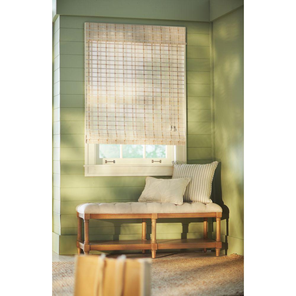 Hampton Bay 96 In W X 72 Caramel Simple Weave Flatstick Bamboo White Washed Reed Weave Bamboo Roman Shade 60 5 In W