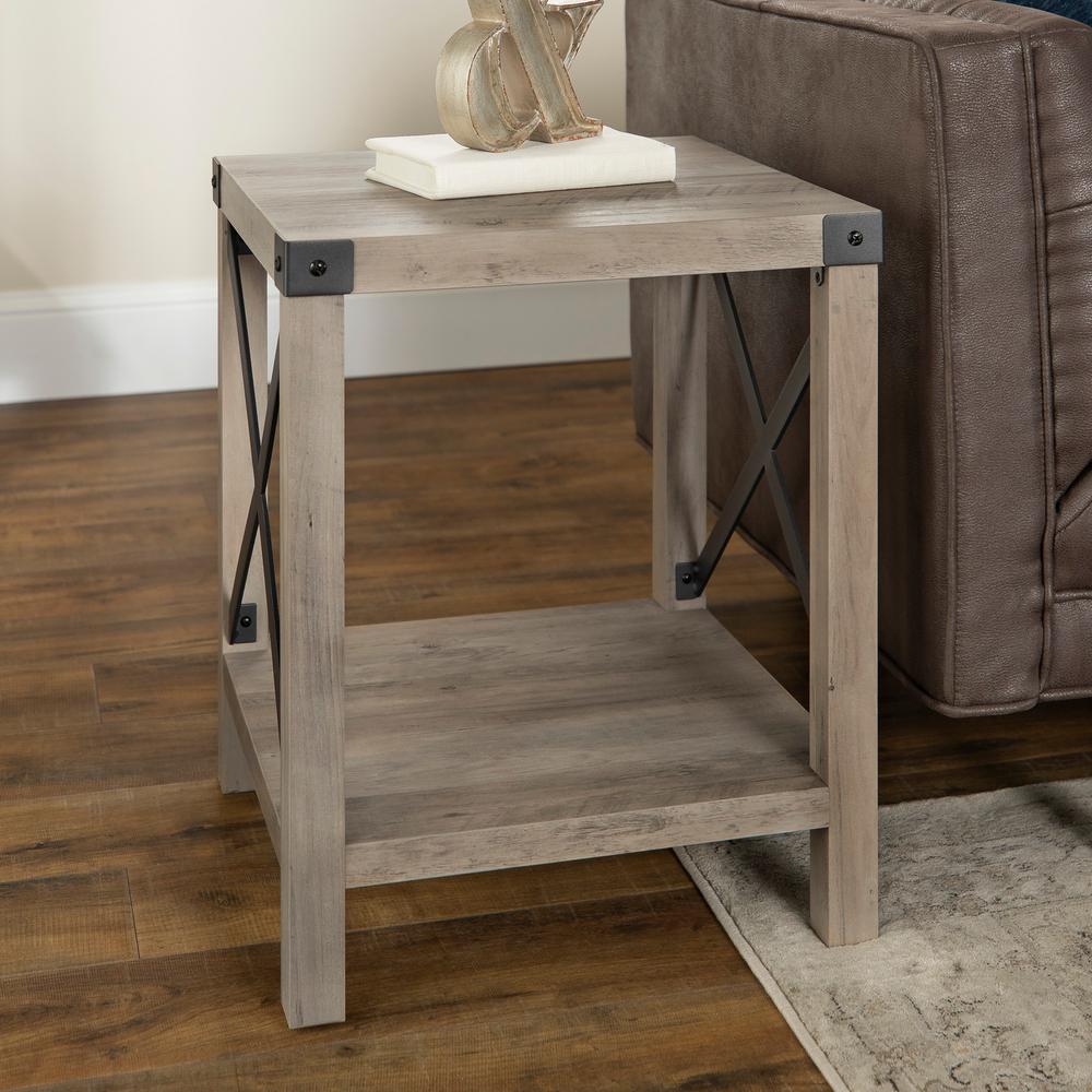 Walker Edison 18 In Grey Wash Rustic Urban Industrial Metal X Accent Side Table Hdf18mxstgw The Home Depot