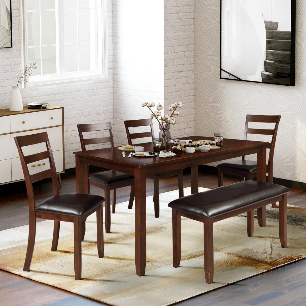 Harper Bright Designs 6 Piece Brown Dining Set With 4 Ladder Chairs And Bench Sm000136aad 1 The Home Depot