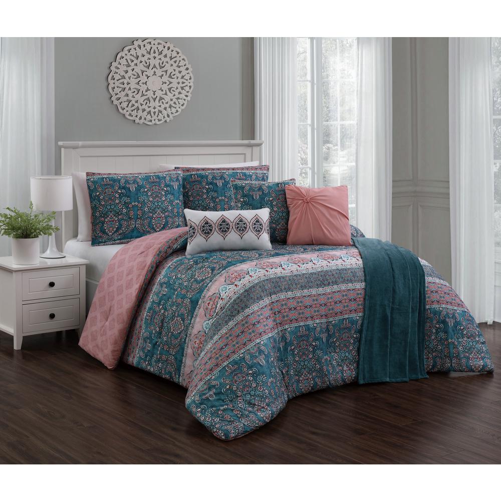 Geneva Home Fashion Belladonna 7-Piece Teal/Pink King ...