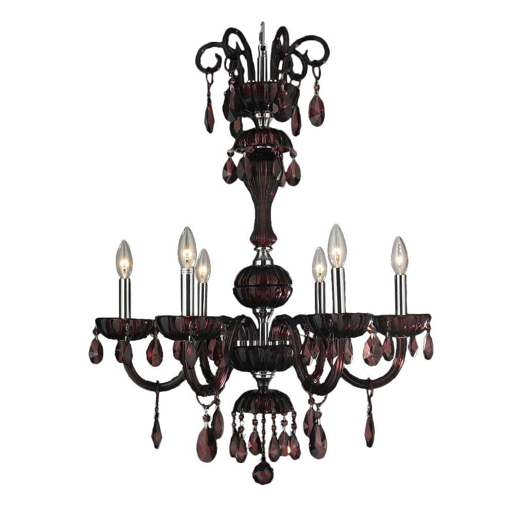 Modern Crystal Chrome Chandeliers Lighting The Home Depot Carnivale Collection 6 Light Polished Chrome Chandelier With Cranberry Red Crystal