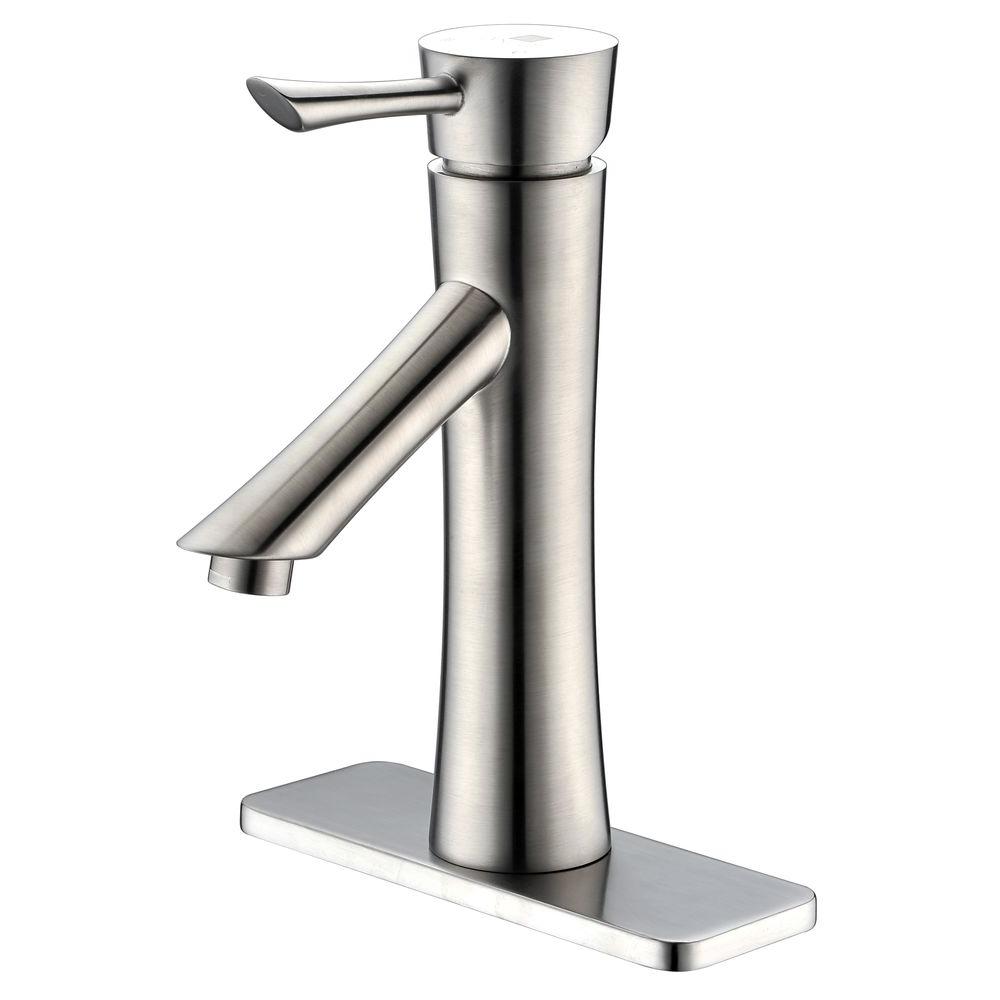 Vigo Noma Single Hole 1 Handle Bathroom Faucet In Brushed Nickel With Deck Plate Vg01009bnk1 9002